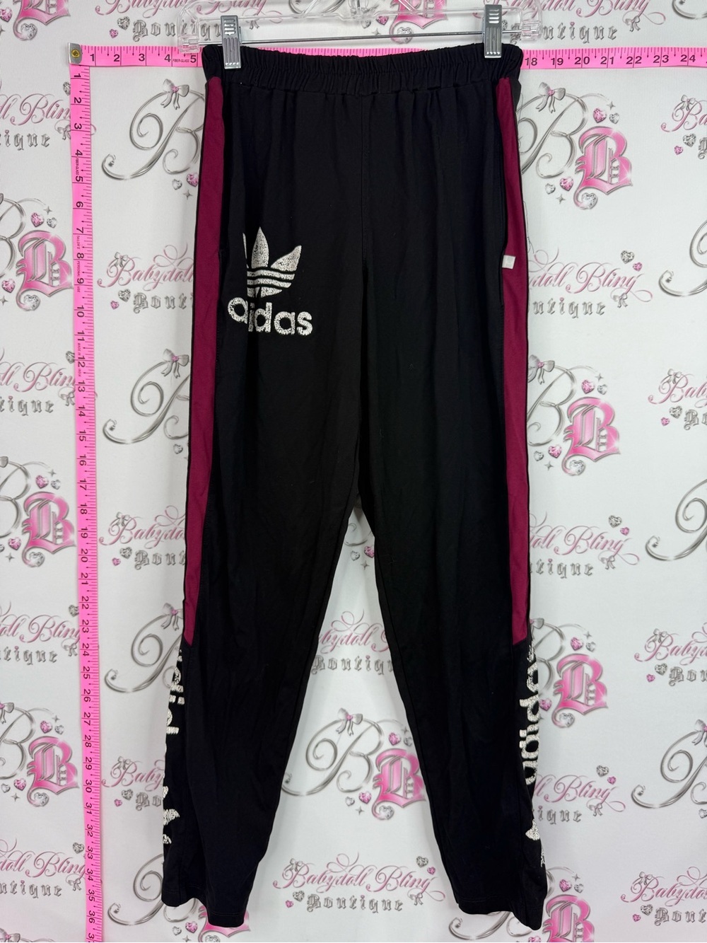 adidas joggers sweats Black Track Pants with Burgundy Side Stripes